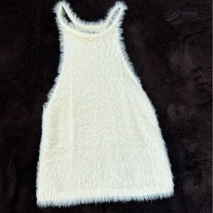 Kendall & Kylie Cream Fuzzy Knit Top